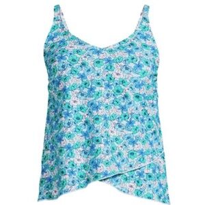 Lands' End Aqua and White Floral Swim Top Size Small Long Torso 6-8 NWT